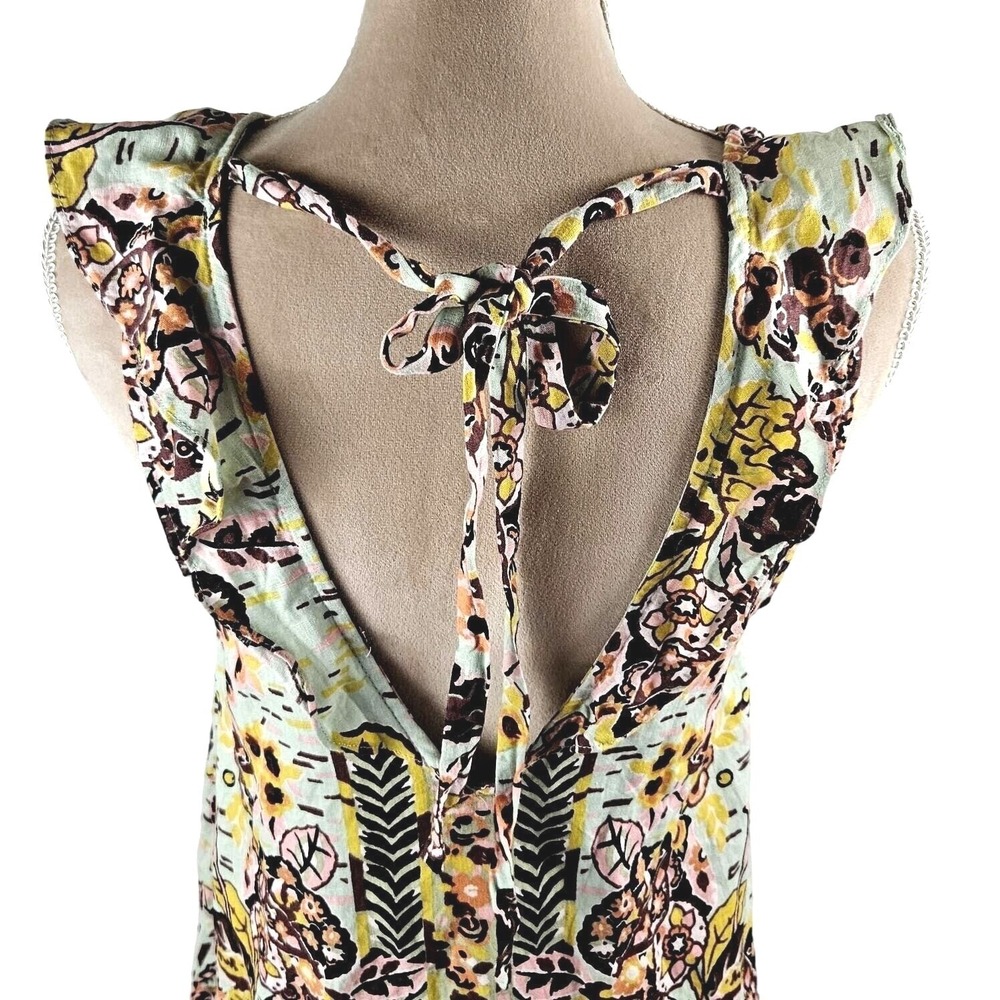 Free People Tunic Top Summer In Tulum Boho Floral Green Combo Peasant Sz XS - Picture 6 of 10